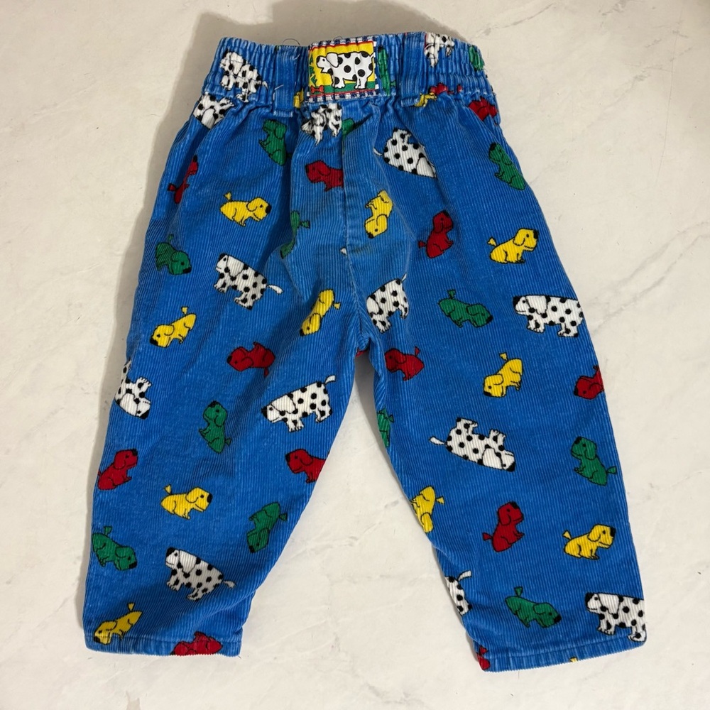 Vintage USA Made Osh Kosh 12M Corduroy Pants Puppy Print Blue Multicolor 90s Y2K - Picture 2 of 5